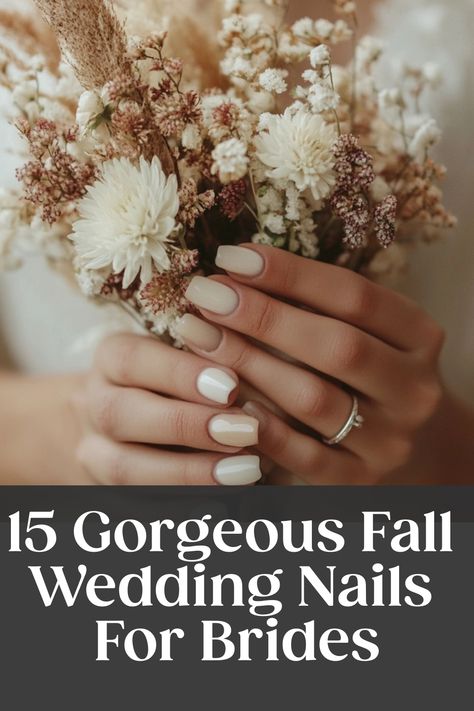 Looking for the perfect fall wedding nails for the bride? Consider these gorgeous fall-inspired acrylic nail designs that will complement your bridal look beautifully. From warm and rich autumn hues to elegant and intricate nail art, there are endless options to choose from. Whether you prefer a classic manicure or want to add a touch of glamour with some sparkle, these fall wedding nails are sure to make a statement on your special day. Bridesmaid Nails Winter Wedding, Wedding Nails Not White, Simple Bridal Manicure, Bridal Gel X Nails, Best Nail Color For Wedding, Fall Wedding Manicure, Nails For Bridesmaids Wedding, Casual Wedding Nails, Wedding Nails 2024 Bride