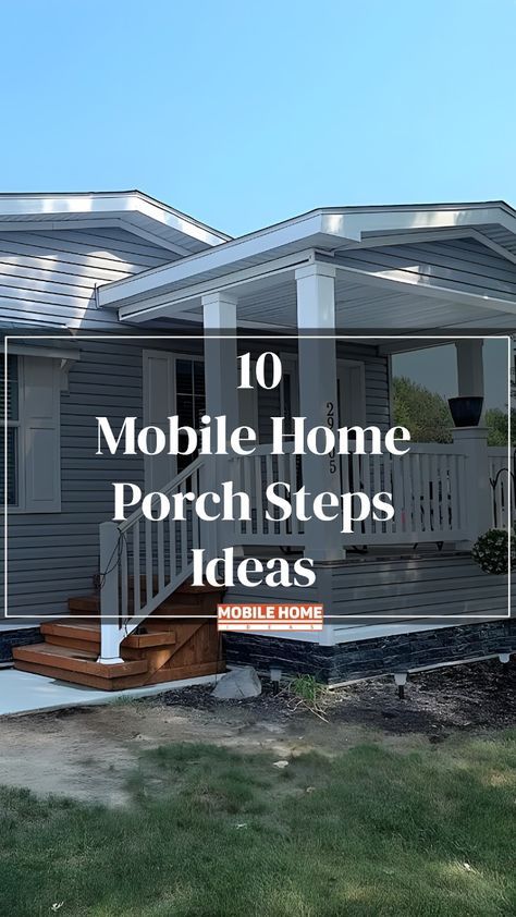 Check out these 10 mobile home porch step ideas for some serious curb appeal inspiration! From modern to rustic, these designs will take your porch to the next level. Get ready to elevate your home's entrance! Diy Small Front Porch Ideas Decks Mobile Homes, Mobile Home Covered Porch Ideas, Porch Step Ideas, Front Porch On Mobile Home, Front Porch Steps Ideas Entrance, Mobile Home Curb Appeal, Manufactured Home Porch Ideas, Double Wide Front Porch Ideas, Porch Steps Ideas