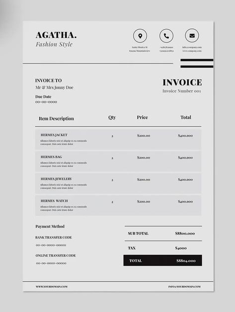 Designer Invoice Template, Graphic Design Invoice Template, Invoice Aesthetic, Pricing Sheet Design, Quotation Design Template, Invoices Design, Invoice Design Creative, Interior Design Brief, Quotation Design