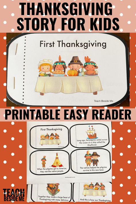 Teaching kids about Thanksgiving? Print out this fun story of Thanksgiving for kids easy reader book. They will love it! Thanksgiving Stories For Kindergarten, Preschool Thanksgiving Books, Teaching Kids About Thanksgiving, Story Of Thanksgiving For Kids, Thanksgiving Book Activities For Kids, Thanksgiving Facts For Kids, History Of Thanksgiving For Kids, Thanksgiving Story For Preschoolers, Thanksgiving History For Kids