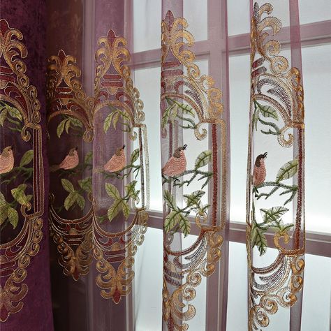 PRICES MAY VARY. Main craft: bird embroidery, which makes the whole house full of agile vitality. Paste the velvet bottom edge: make the sheer curtain more drape. PRICE: for 2 Panels cloth curtains,each Panel 49W X 84L inch (2 Panels) Bird embroidery makes the whole house full of vitality. Women generally cannot refuse its beauty. Living room, dining room, kitchen, bedroom, villa are also very suitable. The sheer curtains make the whole environment more upscale. Installation Type:tulle-Rod Pocke Curtains From Vintage Table Cloths, Vintage Forest Curtains, Art Nouveau Valance, Curtain With Wreath, Boho Curtains Purple, Multi Colored Sheer Curtains, Curtains On Wallpaper, Boho Goth Bedroom Curtains & Drapes, Curtain Rod Wall Art