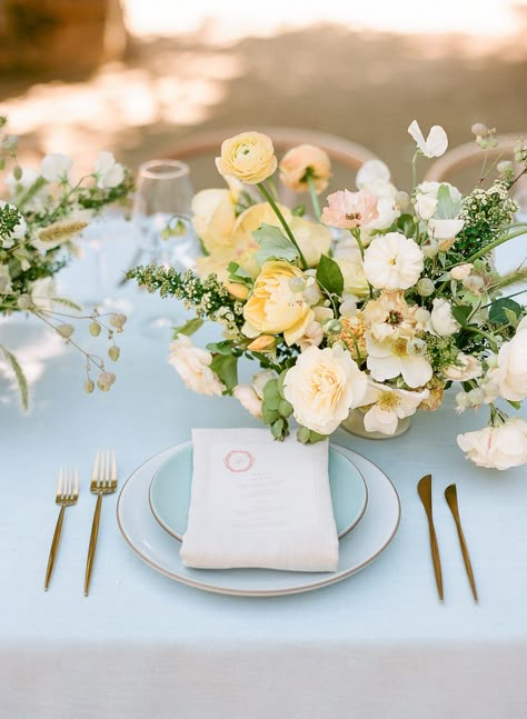 East Coast Vs West Coast, Yellow Wedding Theme, Wedding Place Settings, Wedding Reception Inspiration, Wedding Reception Tables, Yellow Wedding, Coast To Coast, Wedding Tablescapes, Wedding Mood Board