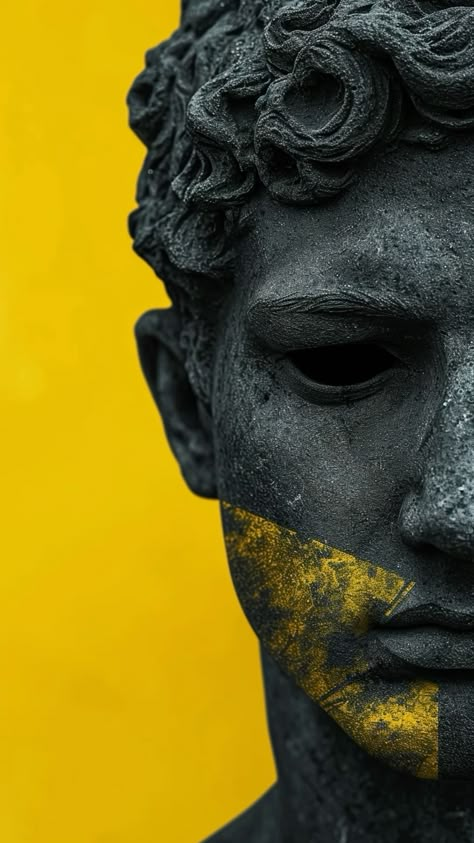 Alexander The Great Wallpaper, Greek Statue Design, Ancient Greece Wallpaper, Alexander The Great Art, Greek Statue Art, Yellow Black Background, Greece Statue, Human Wallpaper, Ancient Greek Statues