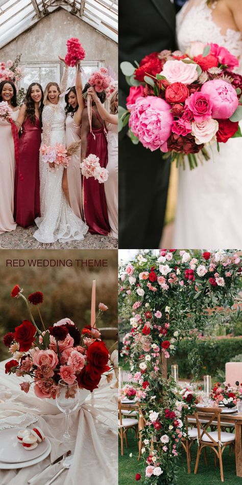 Pink Red And White Wedding Theme, Pink And Red Themed Wedding, Red Pink Wedding Theme, Pink And Red Color Palette Wedding, Wedding Pinks And Reds, Pink And Red Wedding Theme, Pink And Red Wedding Theme Wedding Ceremony Decor, Pink Wedding Colors, Romantic Theme Wedding