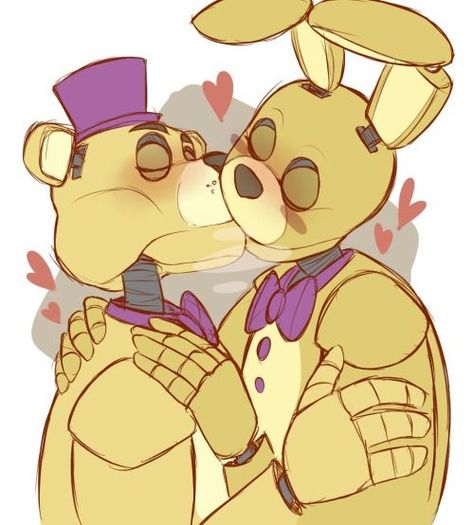 Spring Bonnie X Fredbear, Fredbear X Springbonnie, Bon Bon Fnaf, Fnaf Golden Freddy, Fnaf Ships, Spring Bonnie, Golden Family, Fnaf Freddy, Animatronic Fnaf