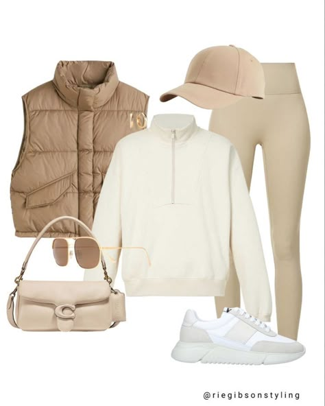 Tan Leggings Outfit, Oysho Outfits, Tan Leggings, Puffer Gilet, Lit Outfits, Winter Fashion Outfits Casual, Chique Outfits, Casual Outfit Inspiration, Leggings Outfit