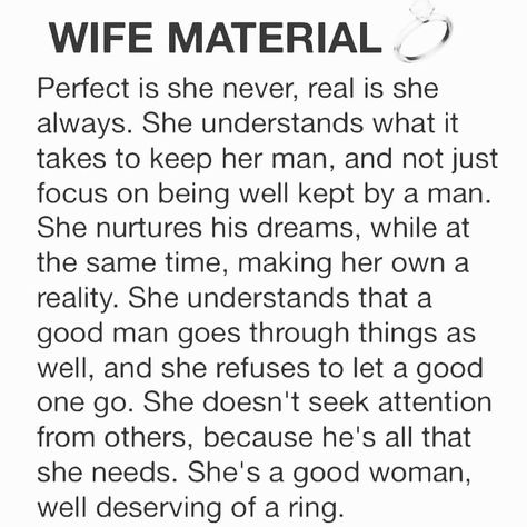 125 Likes, 5 Comments - #LoveThyMarriage (@lovethymarriage) on Instagram: “Becoming WIFE material does not happen overnight. For some it's a strategy. For others, God…” Wife Material Quotes, Material Quotes, Heartbeat Quotes, Earth Quotes, Love Messages For Her, Mommy Quotes, Relationship Lessons, Relationship Advice Quotes, Messages For Her