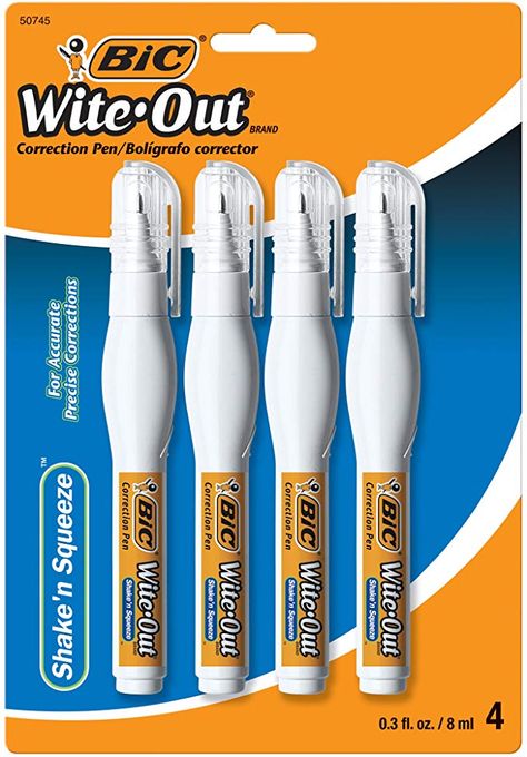 White Out Pen, Wite Out, Correction Pen, Correction Fluid, Bic Pens, Pen Brands, School List, Correction Tape, Cool School Supplies