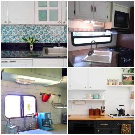 Lightweight, easy to install, removable backsplash ideas for an RV, camper, motorhome, travel trailer, rental home, or apartment kitchen Rv Backsplash, Backsplash Makeover, Removable Backsplash, Rv Inspiration, Dining Booth, Camper Kitchen, Farmhouse Backsplash, Beadboard Backsplash, Bathroom White