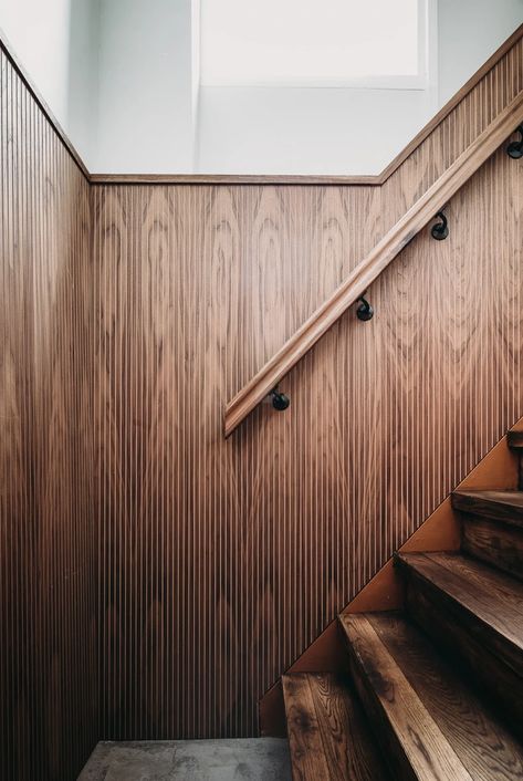 Dune Villa | GALLERY Walnut Stairs, Beautiful Neighborhoods, Millwork Details, Creative Building, Mid Century Modern Interiors, Interior Stairs, Decoration Furniture, Stair Railing, Staircase Design