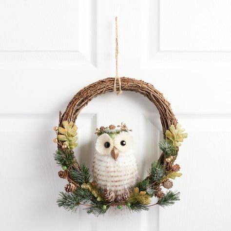 Vine Wreath With Faux Fur Queen Owl - World Market Owl Christmas Wreaths, Ring Wreath, Owl Wreaths, Christmas Wreaths & Garlands, Rustic Ring, Vine Wreath, Glitter Dust, Wreaths And Garlands, Paper Flowers Craft