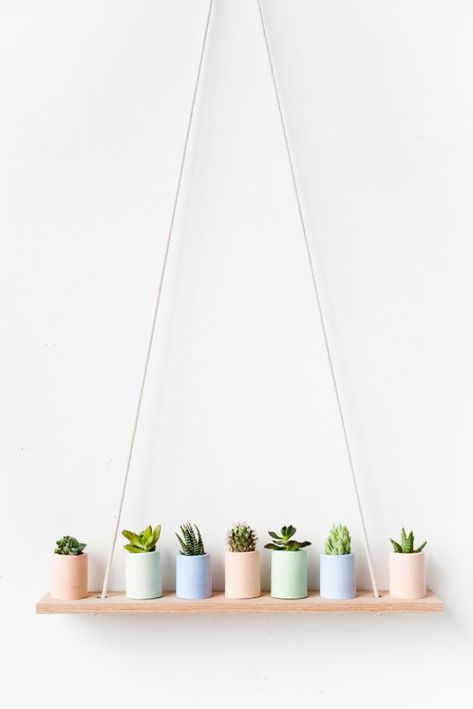 Diy Shelves Easy, Kaktus Dan Sukulen, Mini Planters, Deco Pastel, Diy Plaster, White Plants, Room White, Diy Simple, Small Potted Plants