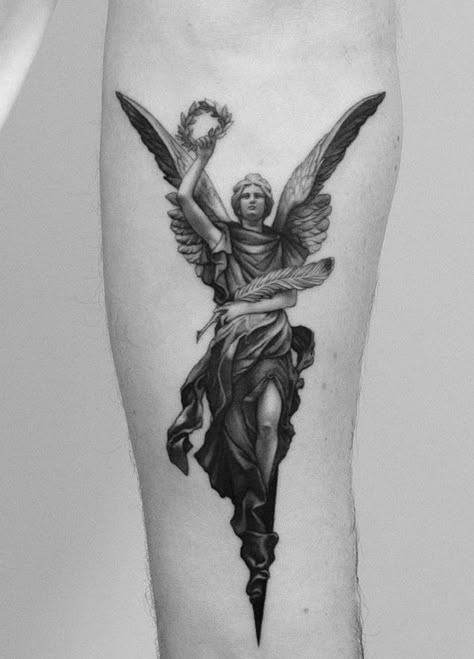 Nike Tattoo, Poseidon Statue, Archangel Tattoo, Black Beard, Statue Tattoo, God Tattoos, Mythology Tattoos, Greek Tattoos, Inspiration Tattoos