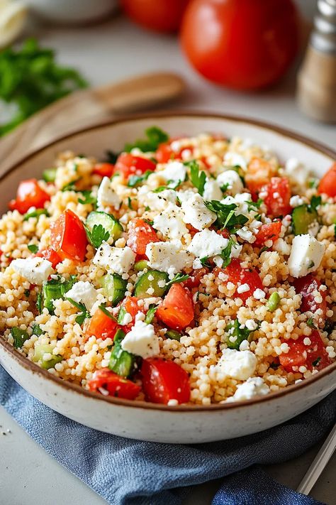 Schnelle Rezepte: Frischer Couscous-Salat In 15 Minuten | Emilia Rezepte Healthy Eating Inspiration, Couscous Salat, Veggie Snacks, Couscous Salad, Healthy Snacks Recipes, Pics Art, Clean Recipes, Couscous, Quick Meals