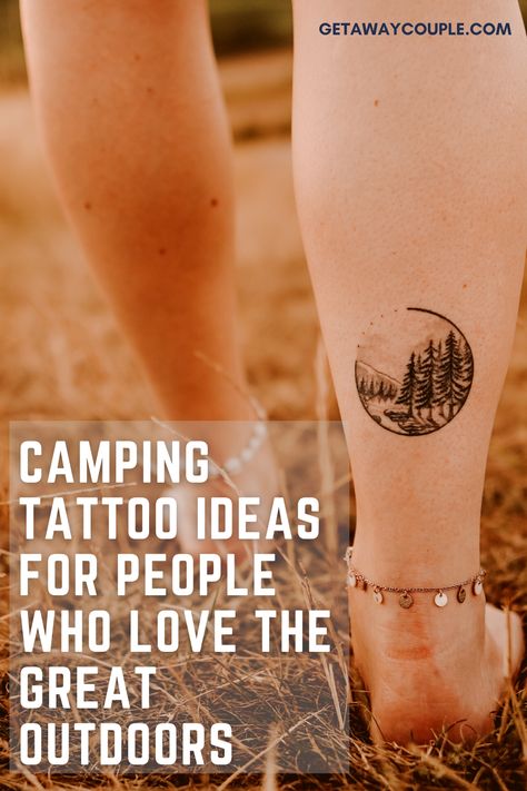 Tattoos are a great way to express yourself. Have you thought about getting a camping tattoo to display your love of nature? Camping Tattoo Ideas for People Who Love the Great Outdoors Camping Tattoos For Couples, Outdoor Matching Tattoos, Small Camping Tattoo Ideas, Hiking Boot Tattoos For Women, S’more Tattoo, Couples Nature Tattoos, Nature Couple Tattoos, Camping Scene Tattoo, Tattoo Ideas Outdoors