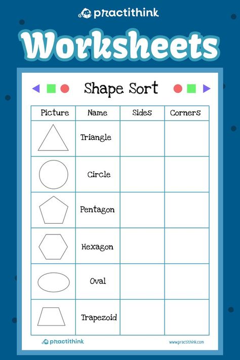 Welcome to our fun Shape Sorting Worksheets. This set of vibrant printables is for 7-10 years-olds to learn two-dimensional shapes enjoyably. These worksheets will help students identify various figures and count their sides and corners. Shape Sorting Activities, 3d Shapes Worksheets, Shape Worksheets For Preschool, Two Dimensional Shapes, Shape Sort, Us School, Shapes Worksheets, 2nd Grade Worksheets, Shapes Activities