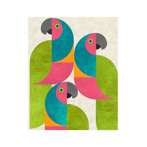 Mod Parrot - White / Medium -  #Medium #mod.. #Parrot #White Graphic Bird Illustration, Paintings With White Background, Fabric Print Ideas, Painting For Bedroom Art Ideas, Simple Square Canvas Paintings, Bird Abstract Art, Abstract Mid Century Art, Creative Art Pieces, Cute Abstract Art