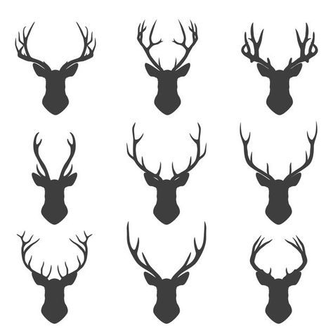 Set of deer silhouettes. | Premium Vector #Freepik #vector #animals #forest #cute #black Antler Tattoos, Rabe Tattoo, Hirsch Silhouette, Stag Tattoo, Deer Horns, Deer Tattoo, Deer Silhouette, Deer Art, Woodland Decor