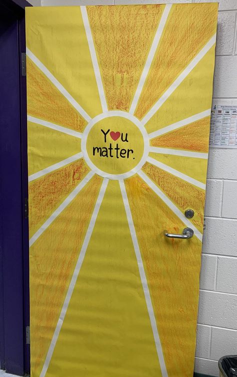 Positive Door Decorations, Motivational Door Decorations, School Office Door Decorations, Sun Door Decorations Classroom, School Social Work Door Decor, Sunshine Door Decorations Classroom, High School Classroom Door Ideas, Guidance Office Decor, Kindness Door Decorating Contest