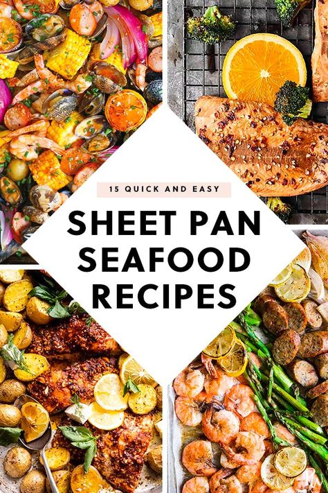 Seafood Sheet Pan, Sheet Pan Food, Seafood Dinner Recipes, Quick Seafood Recipes, Sheet Pan Dinners Recipes, Healthiest Seafood, Easy Seafood, Easy Seafood Recipes, Fish Dinner