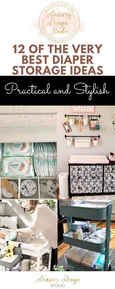 A newborn baby needs up to 12 to 16 diaper changes a day so that means there's a lot of diapers to store and organize. Here, we are rounding up the best diaper storage ideas for the baby's room. Wall Mounted Diaper Storage, Nappy Storage Ideas, Storage Ideas Nursery, Diaper Changing Station Organization, Diaper Storage Ideas, Diaper Cart, Nursery Storage Ideas, Nursery Organization Ideas, Diaper Station