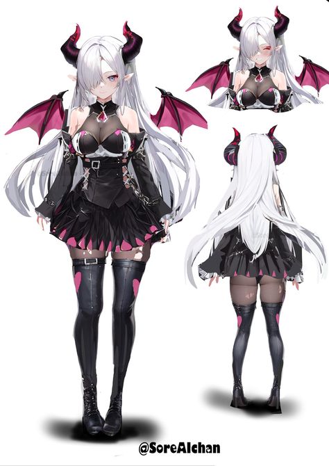 Vtuber Reference Sheet, Vtuber Reference, Feminine Artwork, Character Reference Sheet, Outfits Female, Reference Sheet, Demon Girl, Character Reference, Female Character Design