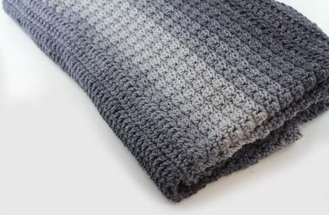 Ombre Herringbone Textured Throw Crochet Pattern - A More Crafty Life Herringbone Double Crochet, Throw Blanket Crochet Pattern, Throw Blanket Crochet, Herringbone Throw Blanket, Crochet Blanket Stitch Pattern, Textured Throw Blanket, Throw Crochet, Modern Crochet Blanket, Herringbone Texture