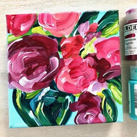 Acrylic Flower Painting Tutorials: How to Paint Flowers on Canvas with Acrylic Paint Step by Step for Beginners. — Elle Byers Art Flower Painting Videos, How To Paint Flowers, Acrylic Flower Painting, Easy Flower Painting, Paint Abstract, Paint Flowers, Abstract Floral Paintings, Learn How To Paint, Acrylic Painting For Beginners