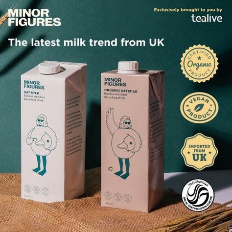 Tealive Minor Figures Oat Milk Minor Figures Branding, Minor Figures Oat Milk, Oatly Milk, Milk Design Packaging, Oat Milk Aesthetic, Oat Milk Packaging Design, Frothing Oat Milk, Oat Milk Packaging, Milk Branding