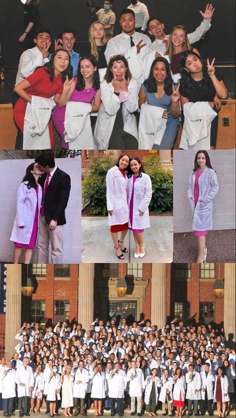 White Coat Ceremony Picture Ideas, White Coat Ceremony Pictures, White Coat Ceremony Photoshoot, White Coat Ceremony Dress, Pa White Coat Ceremony, Pose Collage, White Coat Outfit Medical, White Coat Pictures Medical, White Lab Coat Aesthetic