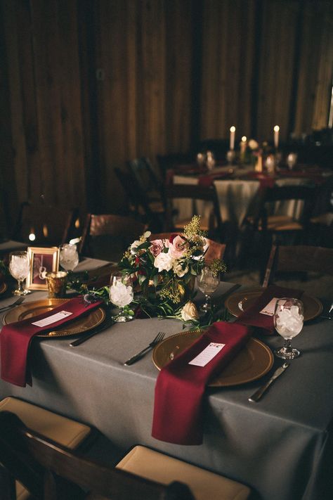 Red And Gold Fall Wedding Table Settings, Black Tablecloth Burgundy Napkins, Burgandy Wedding Napkins, Wine Red Gold And White Wedding, Burgundy And Navy Reception Decor, Maroon Napkins Wedding, Burgundy Napkins Wedding, Burgundy Tablecloth Wedding, Wedding Table Decor Burgundy