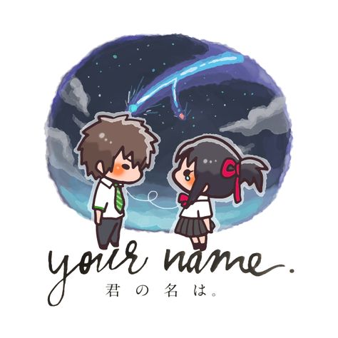 Check out this awesome 'Chibi+Kimi+no+na+wa' design on @TeePublic! Makoto Shinkai Movies, Your Name Wallpaper, Your Name Anime, Cute Easy Doodles, Japanese Movies, Name Wallpaper, Your Name, Name Stickers, Simple Doodles