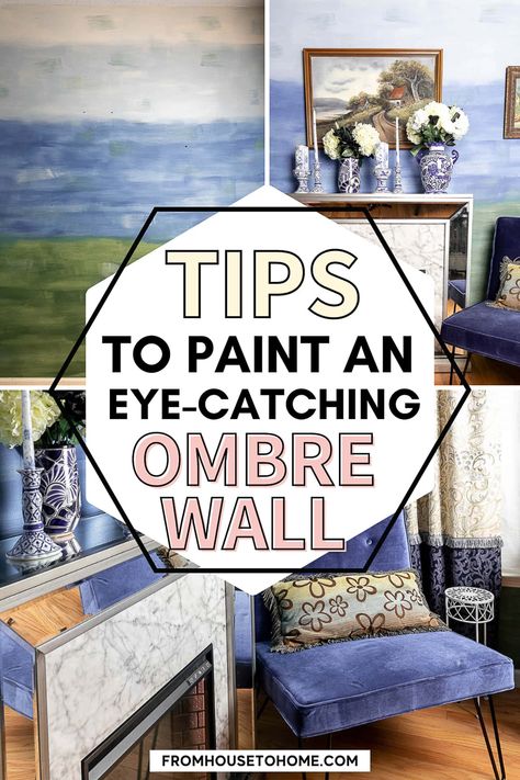 How To Paint an Ombre Wall With A Nature-inspired Watercolor Technique Watercolor Wall Paint, Moody Office Ideas, Painting Ideas For Walls, Moody Office, Ombre Paint, House To Home, Sewing Room Storage, Wall Painting Techniques, Ombre Wall