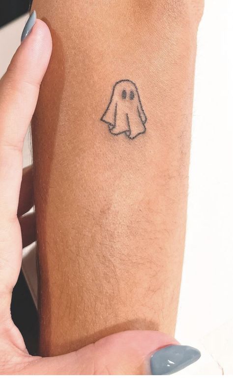 Cute Sheet Ghost Tattoo, Minimal Ghost Tattoo, Dainty Halloween Tattoos, Fine Line Ghost Tattoo, Ghost Holding Pumpkin Tattoo, Small Pumpkin Tattoo, Tiny Halloween Tattoos, Simple Ghost Tattoo, Halloween Inspired Tattoos