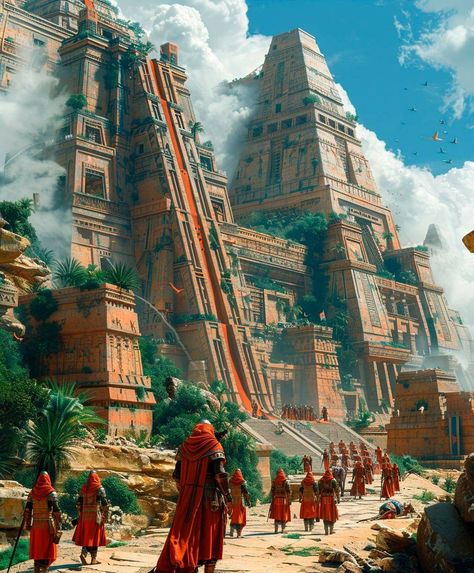 Aztec Fantasy City, Ancient Temple Concept Art, Ancient City Concept Art, Mesoamerican Architecture, Jungle Temple, Superhero Artwork, Pillars Of Eternity, Fantasy Architecture, Cool Pipes