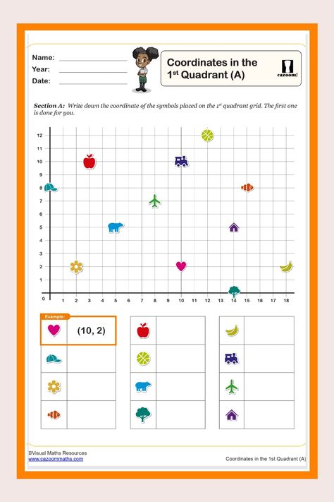 Coordinates in the First Quadrant Worksheet Coordinates Math, Coordinate Graphing Mystery Picture, Plotting Points, Ks2 Maths, Coordinate Grid, Coordinate Graphing, Maths Worksheets, Gcse Math, Printable Math Worksheets