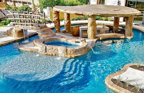 Pool Waterfall Ideas, Pool With Waterfall, Waterfall Ideas, Indoor Swimming Pool Design, Building A Swimming Pool, Dream Backyard Pool, Big Pools, Luxury Swimming Pools, Cool Swimming Pools