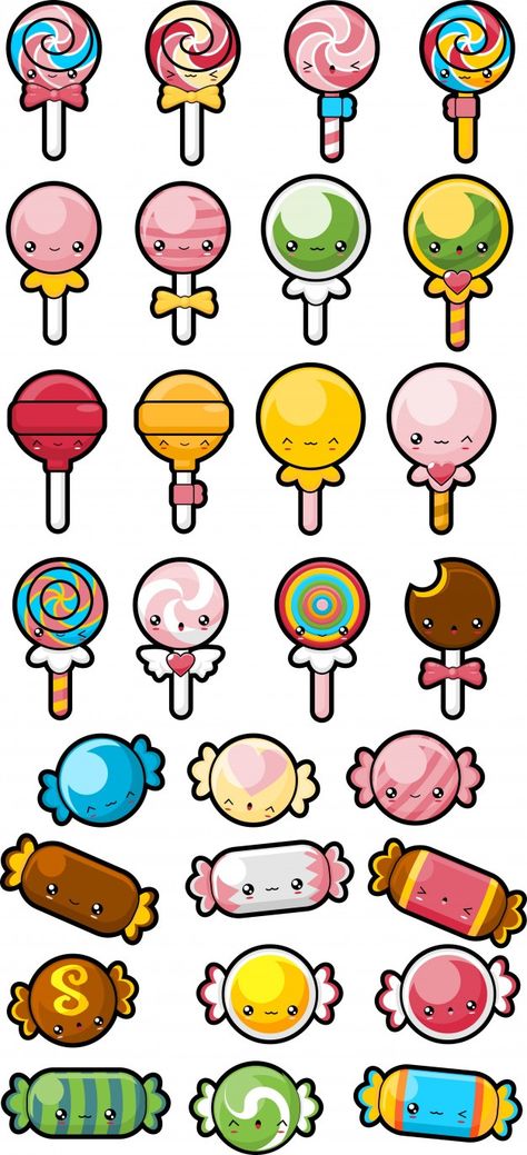 Cartoon Candy Drawing, Cute Cartoon Food Drawings, Kawaii Candy Drawing, Cute Food Characters, Candy Drawing Cute, Adorable Drawings Kawaii, Cute Candy Drawing, Kawaii Deserts, Kawaii Drawings Doodles