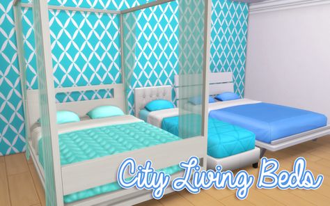 City Living Beds Recolour by Noodlecc #s4cc #ts4cc Sims 4 City Living, Sims 4 Beds, My Color Palette, Sims 4 Blog, 4 Wallpaper, Sims 4 Mm, Sims 4 Cc Packs, Sims 4 Cc Furniture, Colourful Cushions