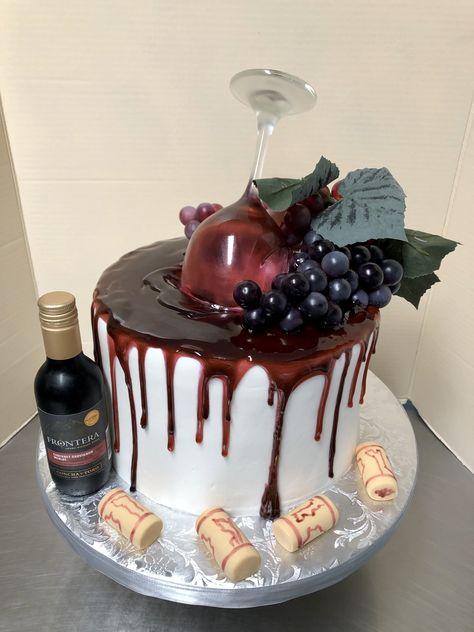 Wine Theme Birthday Cake Wine Theme Cakes, Birthday Cake Wine, Wine Bottle Cake, Fruit Birthday Cake, Red Birthday Cakes, Whiskey Cake, Inside Cake, Wine Cake, Bottle Cake