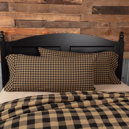 Free Shipping on orders over $35. Buy Raven Black Primitive Bedding Cody Black Check Cotton Check King Pillow Case Set of 2 at Walmart.com Primitive Bedding, California King Quilts, Bedding Black, Primitive Bathroom, Primitive Pillows, King Pillow, Black And Khaki, Vhc Brands, Primitive Homes