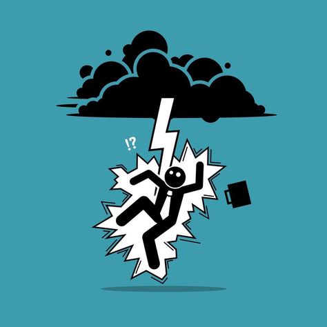 Businessman struck by lightning or thunder from the dark cloud Struck By Lightning, Dark Clouds, Lightning Strikes, Design Working, Business Man, Game Design, The Darkest, Vector Art, Men's Fashion