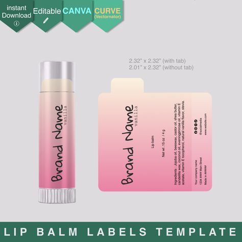 Lip balm labels template canva editable 2024 Lip Balm Label Design, Lip Balm Labels Template, Lip Balm Label, Lip Gloss Packaging, Chapstick Labels, Gloss Packaging, Printable Label Templates, Lip Balm Labels, Vanilla Lip Balm