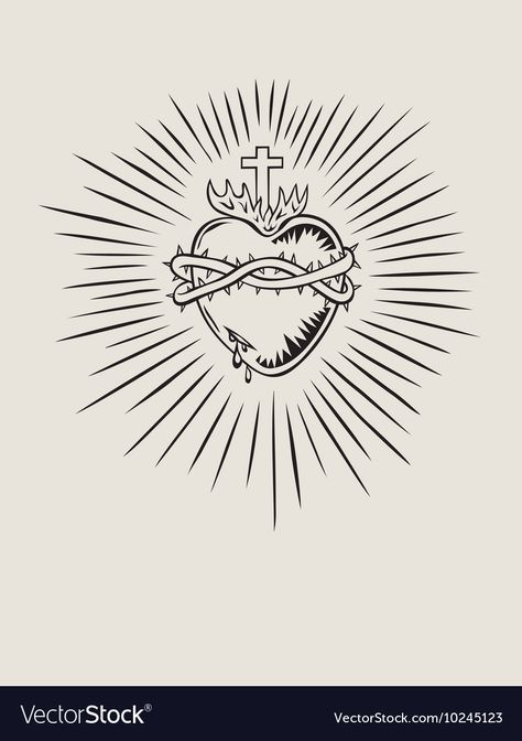 Tattoo Line Drawing, Sacred Heart Tattoo, Sacred Heart Art, Sacred Heart Tattoos, Tattoo Line, Logos Retro, Jesus Drawings, Tattoo Heart, Jesus Tattoo