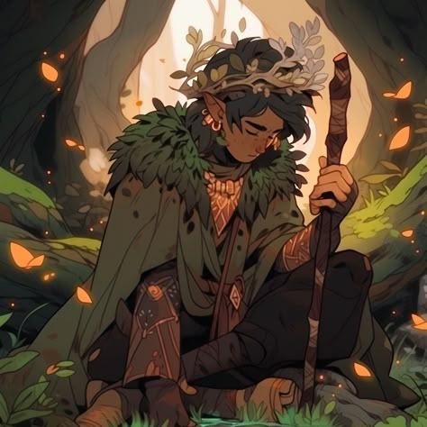 "Nature's Keeper: The Druid Man, Harmonizing with the Forest's Wisdom" Nature Sorcerer, Aasimar Druid Dnd Male, Forest Dweller Clothes, Dnd Druid Outfit Male, Druid Oc Male, Druid Fanart, Male Druid Outfit, Tree Person Art, Nature Spirit Character Design