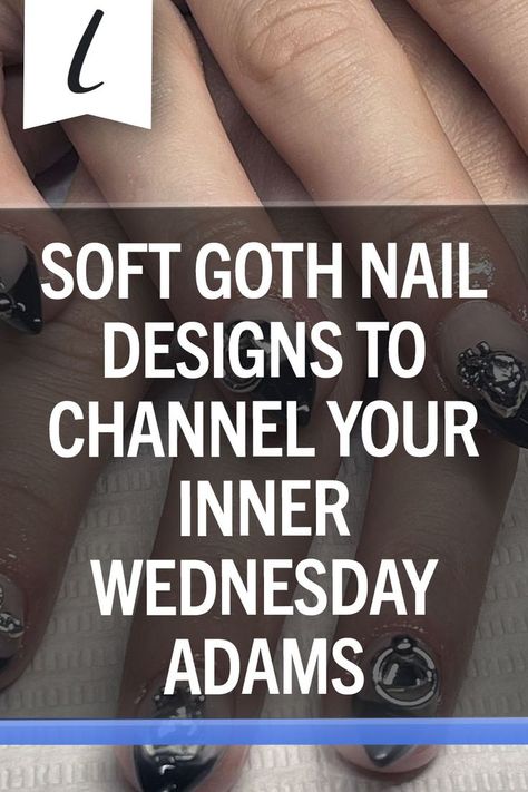 Everything Wednesday Addams is trending on TikTok, and your heart feels full of woe and mayhem. #softgoth #nailideas #gothnails Soft Goth Nails, Wednesday Addams Nails Ideas, Wednesday Addams Acrylic Nails, Wednesday Addams Inspired Nails, Wednesday Inspired Nails, Goth Medium Nails, Addams Nails, Enid’s Nails Wednesday, Goth Nail Designs