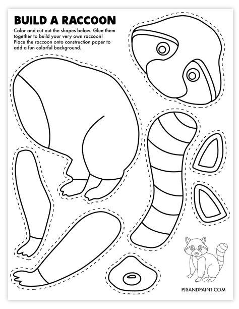 build a raccoon craft Racoon Drawing, Raccoon Craft, Activities For Kids At Home, Giraffe Crafts, Monkey Crafts, Unicorn Craft, Turtle Crafts, Pig Crafts, Free Printable Crafts