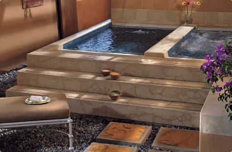 Hot and cold plunge pools Plunge Pool And Hot Tub Combo, Backyard Cold Plunge Pool, Outdoor Hot Tub And Cold Plunge, Hot And Cold Plunge Pools, Hot Tub And Cold Plunge Combo, Sauna And Cold Plunge Bathroom, In Ground Cold Plunge, Cold Plunge Spa, Hot Tub And Cold Plunge