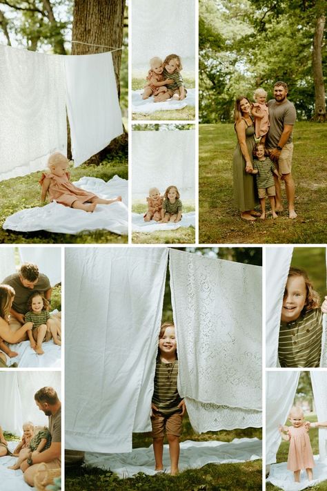 Clothesline Photoshoot, Mini Session Themes, Family Posing Guide, Family Photos Outfits, Clothesline Pictures, Beginner Photography Camera, Mommy And Me Photo Shoot, Mini Photo Sessions, Family Mini Sessions