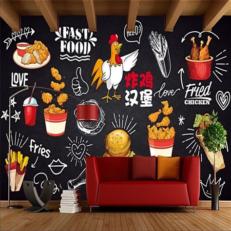 Blackboard hand drawn fried chicken burger catering gourmet fast food fries background wall professional production wallpaper mu - AliExpress Mobile Fries Background, Chicken Restaurant Logos, Food Fries, Fried Chicken Restaurant, Chicken Wallpaper, Fried Chicken Burger, Small Restaurant Design, Fast Chicken Recipes, Chicken Shop